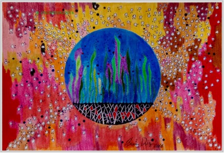 141✨ TÍTULO : " CREACION ", TÉCNICA : LÁPIZ DE CRAYÓN, GRASA Y ACUARELA. TINTA CHINA. FIJADOR. ( 14,3 x 21 cms ).      150€